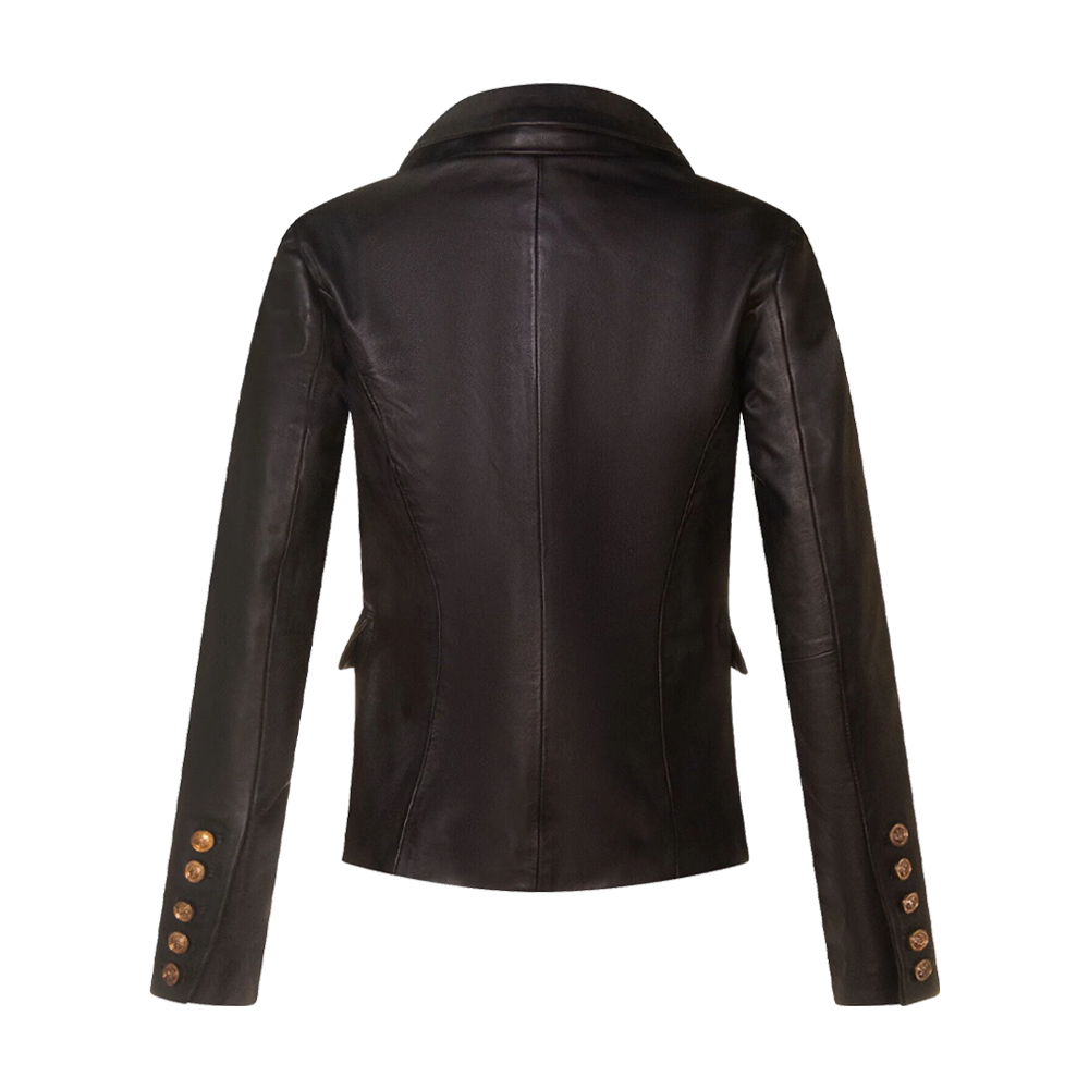 Classic Leather Military Blazer Jacket