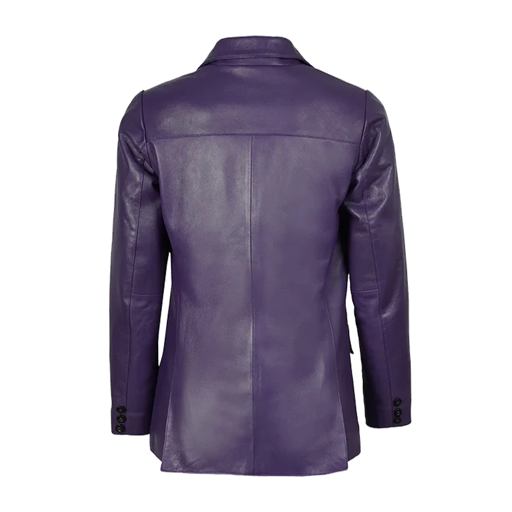 Premium Royal Purple Notched-Lapel Leather Blazer