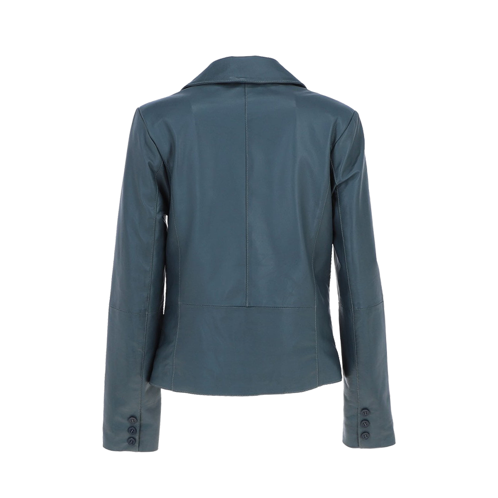 Premium Marine Tailored Leather Notched Lapel Blazer