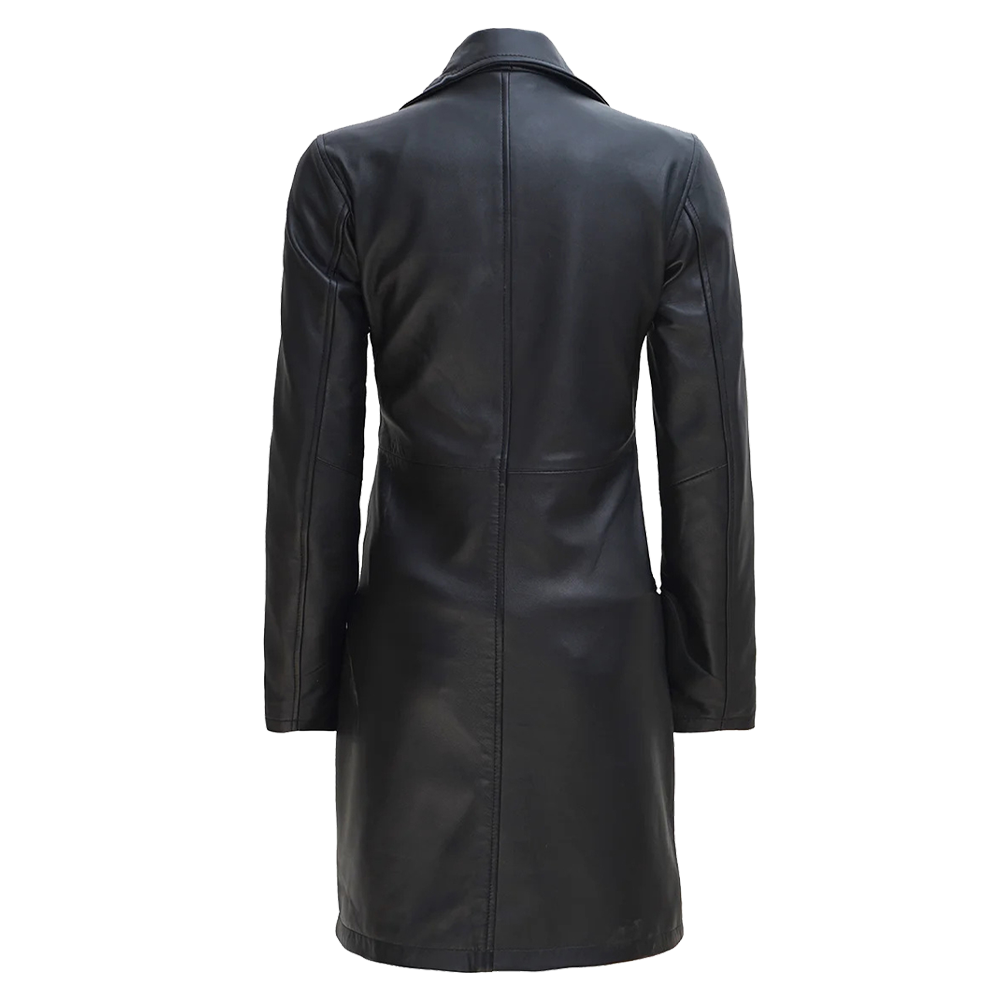 Single Breasted Black Minimalist Leather Car Coat