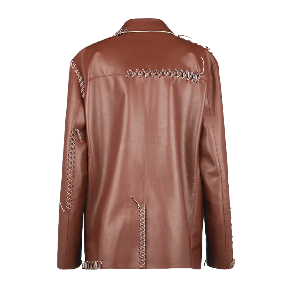 Premium Chestnut Raw Laced Leather Car Coat