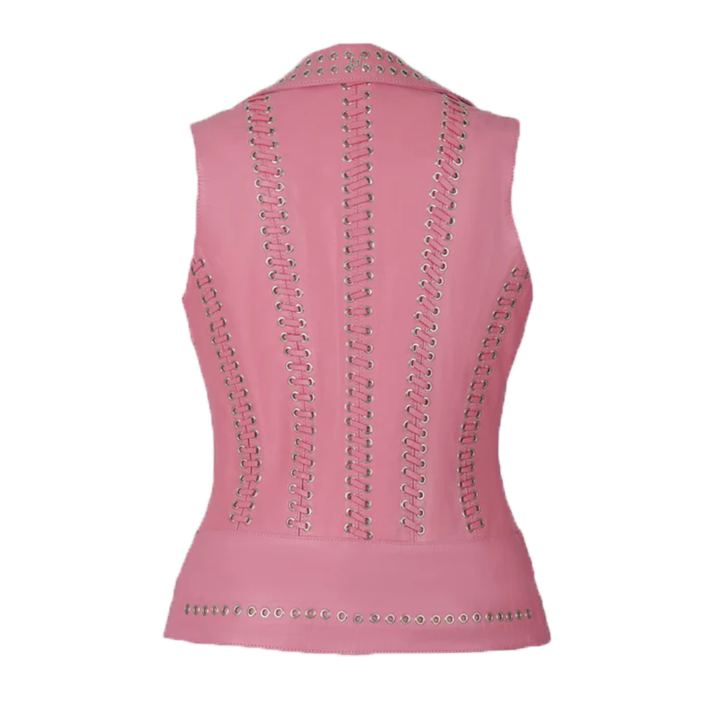 Edgy Pink Leather Fashion Vest