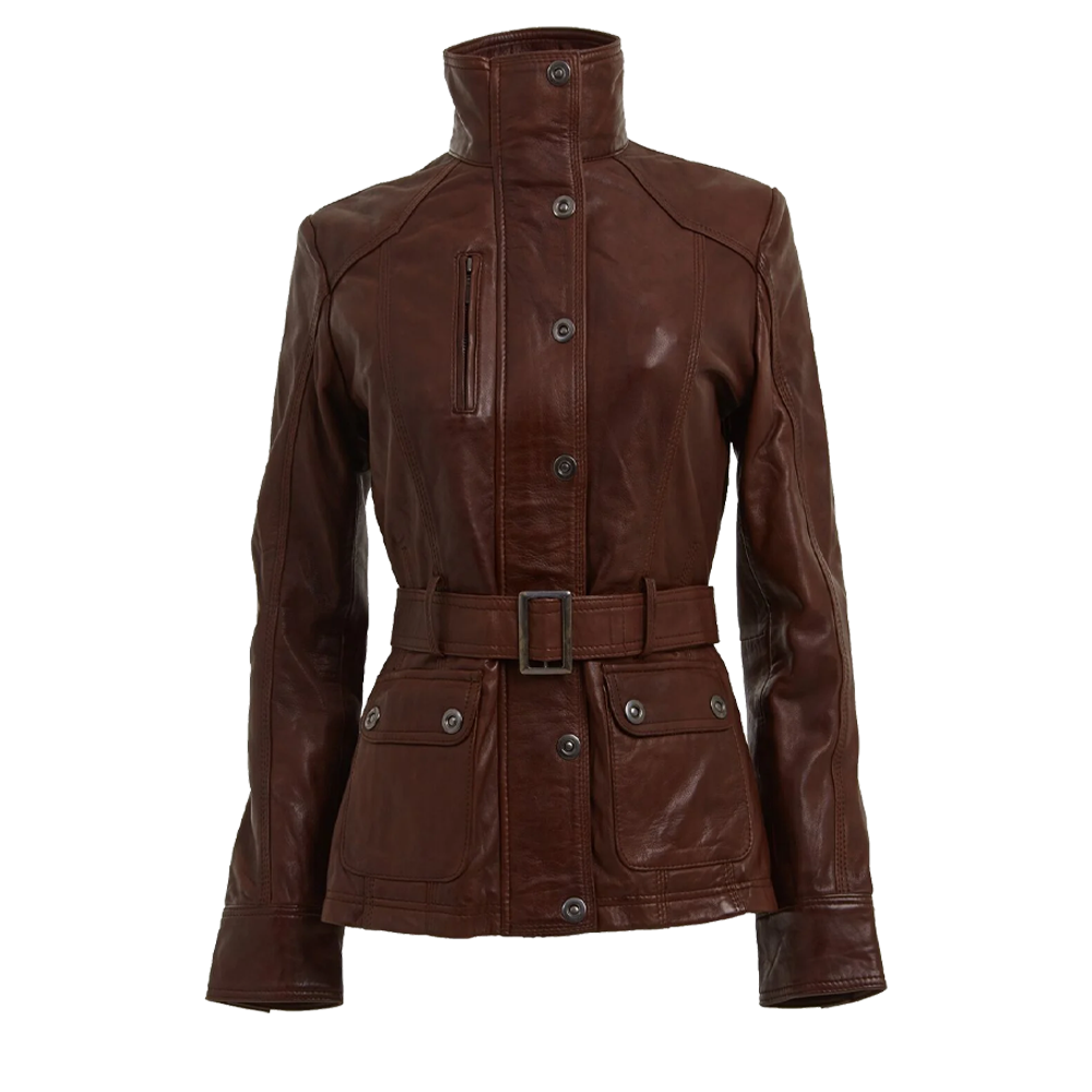 Military Inspired Belted Leather Jacket