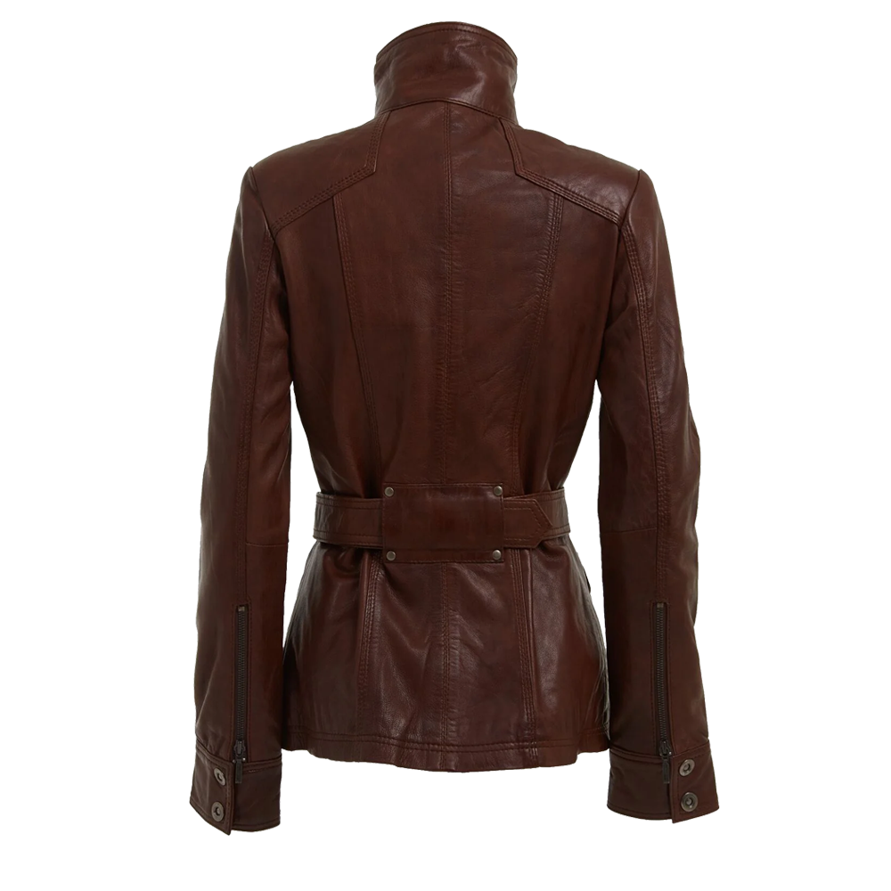 Military Inspired Belted Leather Jacket
