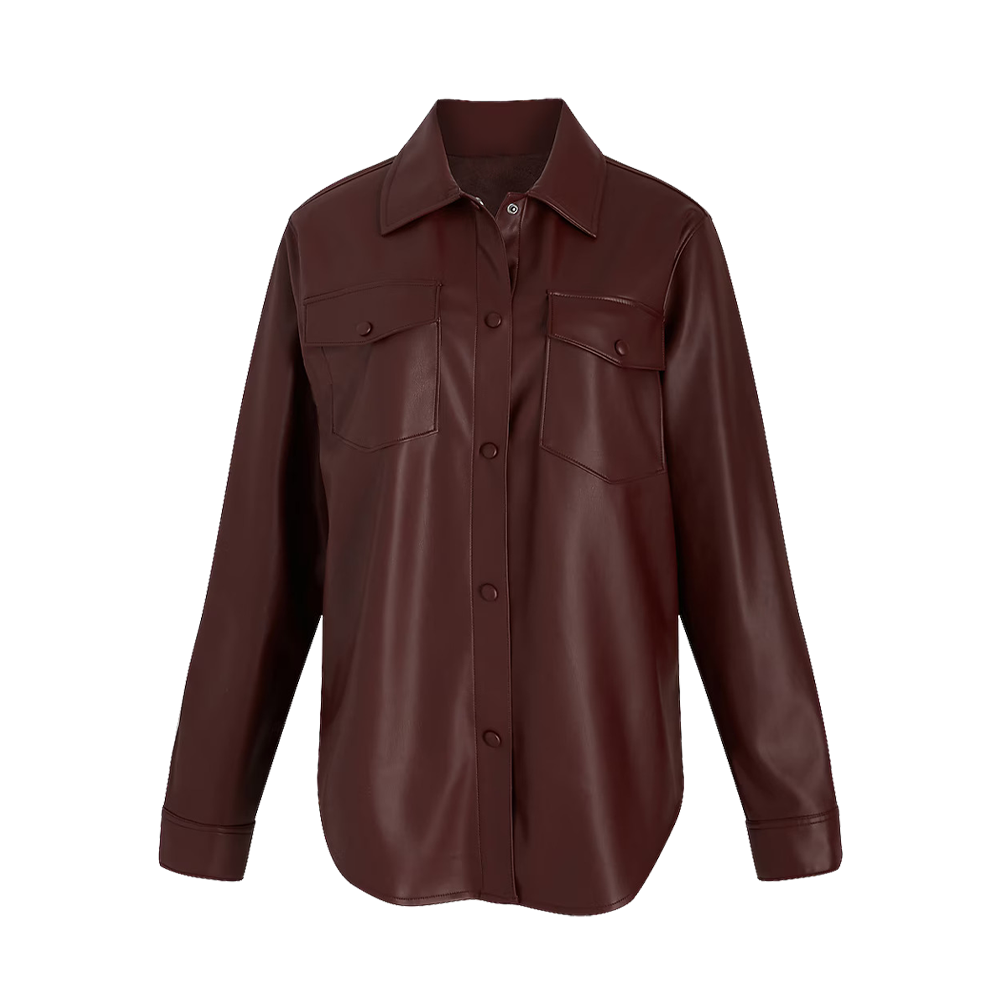 Premium Wine Red Relaxed Fit Leather Shacket