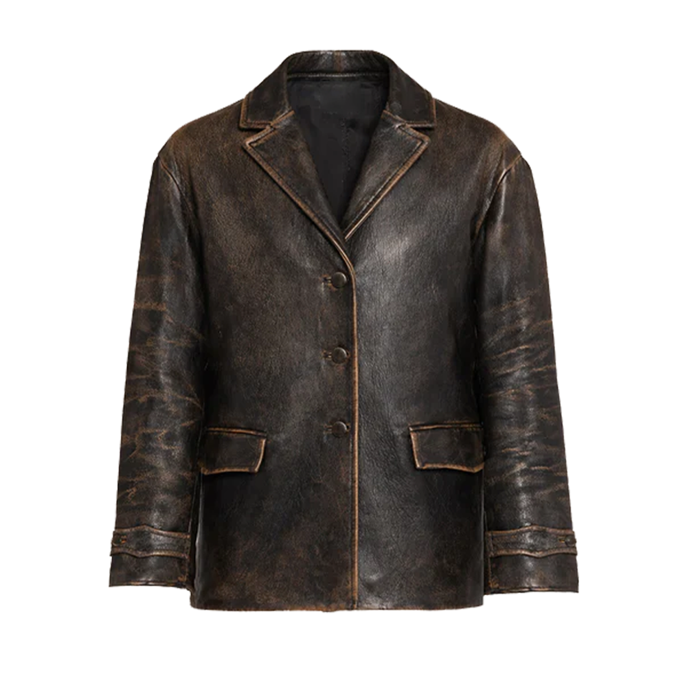 Premium Vintage Blackened Flap Pocket Leather Blazer