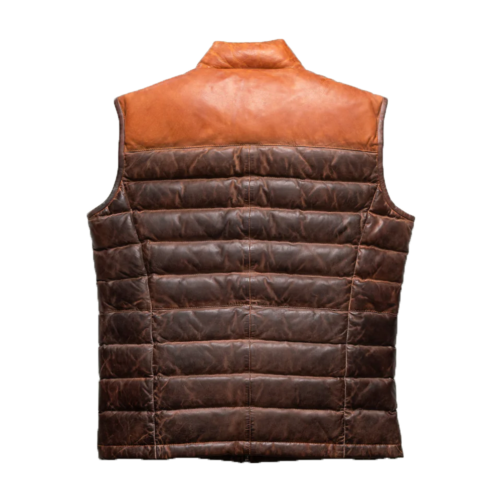 Two-Tone Leather Puffer Vest