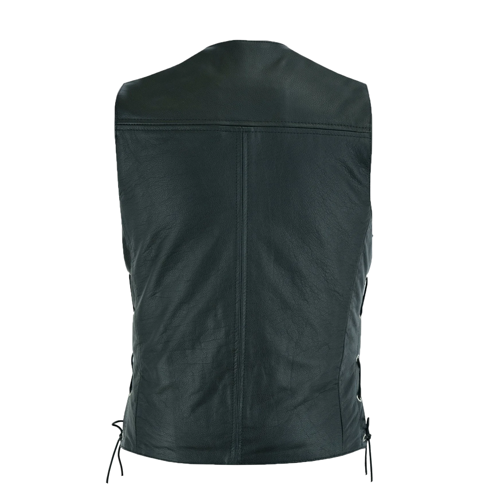 Black Laced Side Toggle Closure Leather Vest