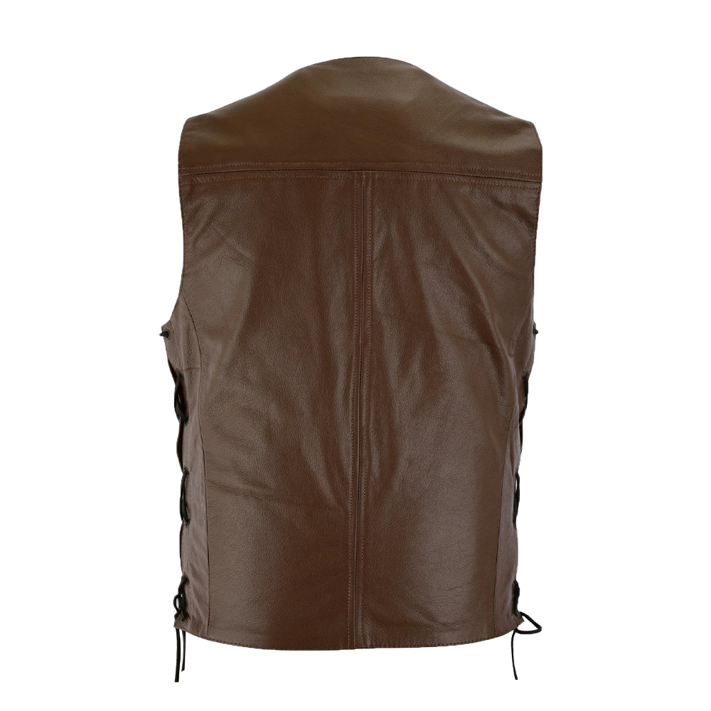Brown Laced Side Toggle Closure Leather Vest