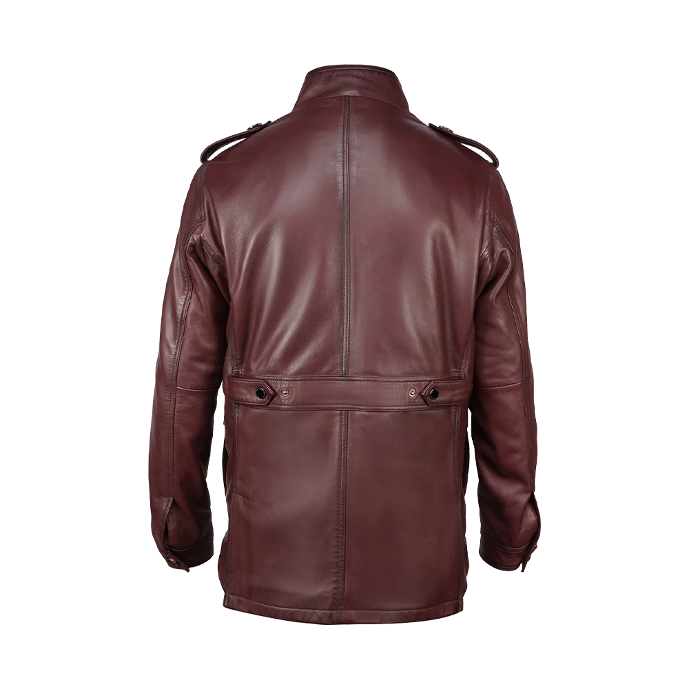 Premium Burgundy Leather Stand Collar Explorer Jacket