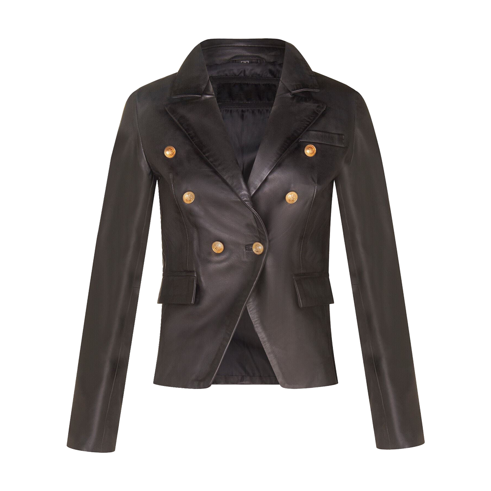 Classic Leather Military Blazer Jacket