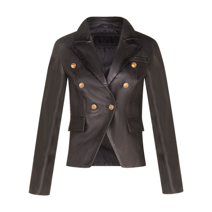Classic Leather Military Blazer Jacket