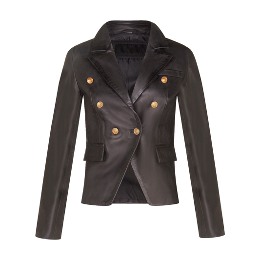 Classic Leather Military Blazer Jacket