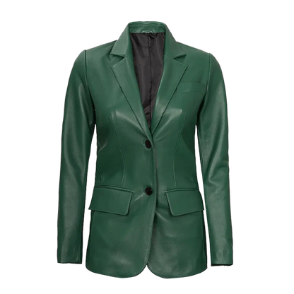 Elegant Tailored Business Two-Button Leather Blazer