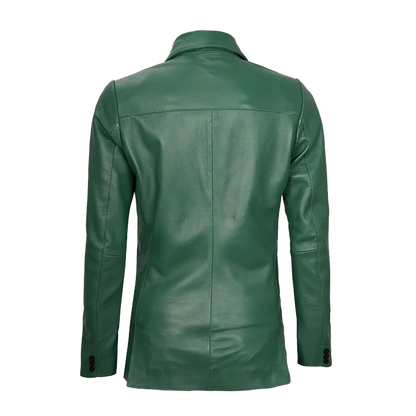 Elegant Tailored Business Two-Button Leather Blazer