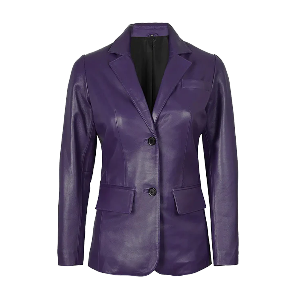 Premium Royal Purple Notched-Lapel Leather Blazer