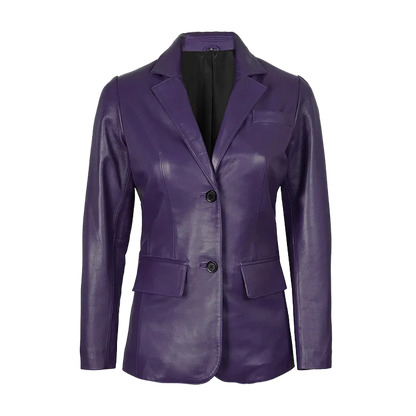 Premium Royal Purple Notched-Lapel Leather Blazer