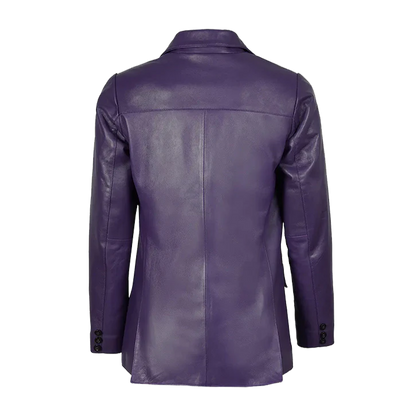 Premium Royal Purple Notched-Lapel Leather Blazer