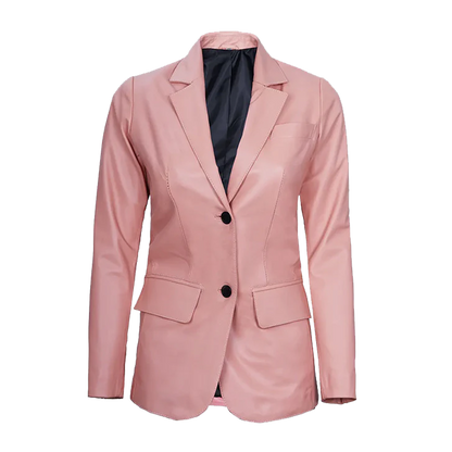 Tailored V-Neck Fitted Pink Leather Blazer