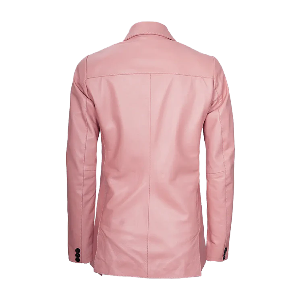 Tailored V-Neck Fitted Pink Leather Blazer