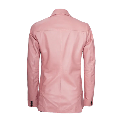 Tailored V-Neck Fitted Pink Leather Blazer