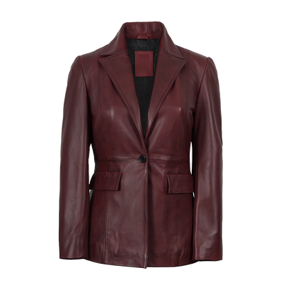 Premium Burgundy Notched Lapel Leather Blazer