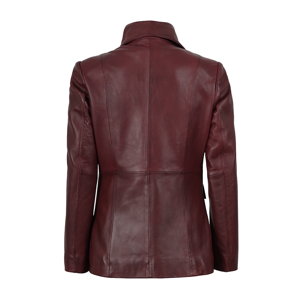 Premium Burgundy Notched Lapel Leather Blazer