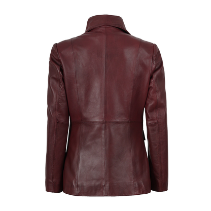Premium Burgundy Notched Lapel Leather Blazer