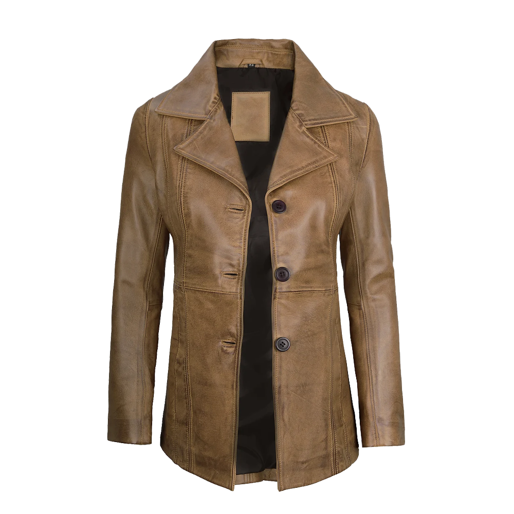 Distressed Tan Longline Executive Leather Blazer