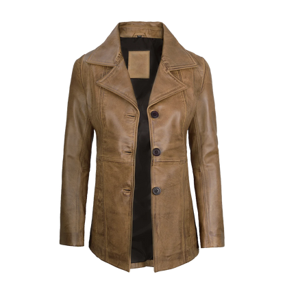 Distressed Tan Longline Executive Leather Blazer