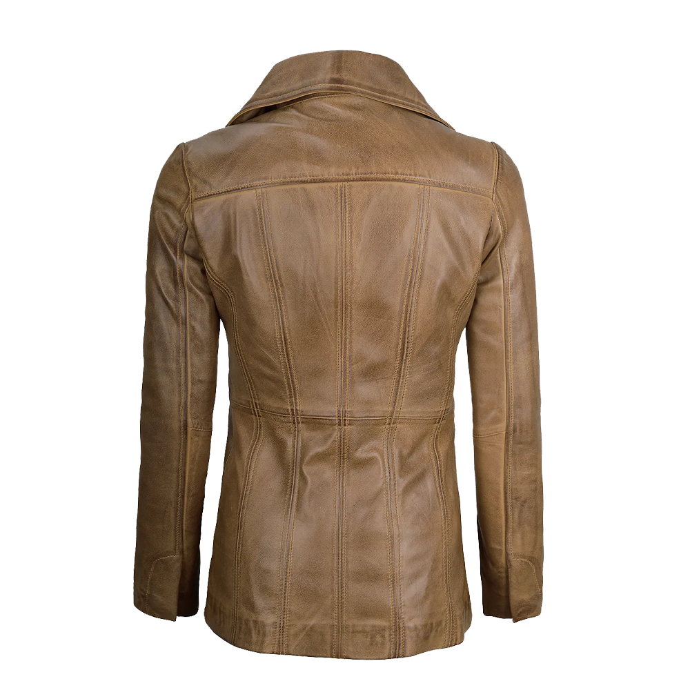 Distressed Tan Longline Executive Leather Blazer