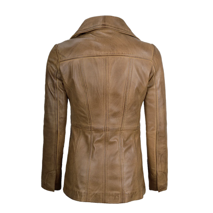 Distressed Tan Longline Executive Leather Blazer