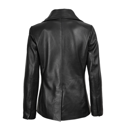 Black Leather Executive Peaked Lapel Six Button Blazer