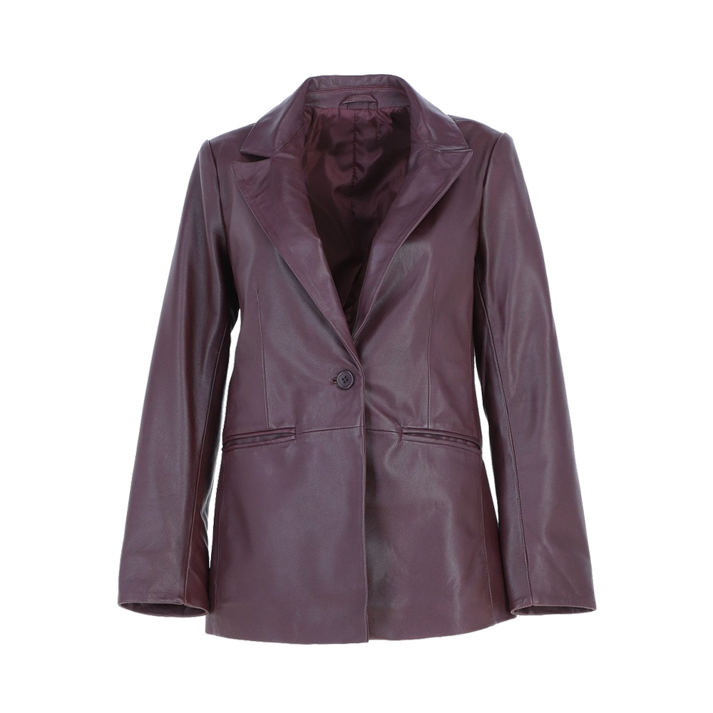 Premium Plum Smooth Leather Single Button Blazer