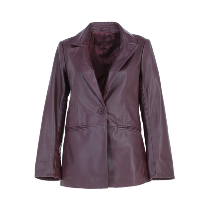 Premium Plum Smooth Leather Single Button Blazer