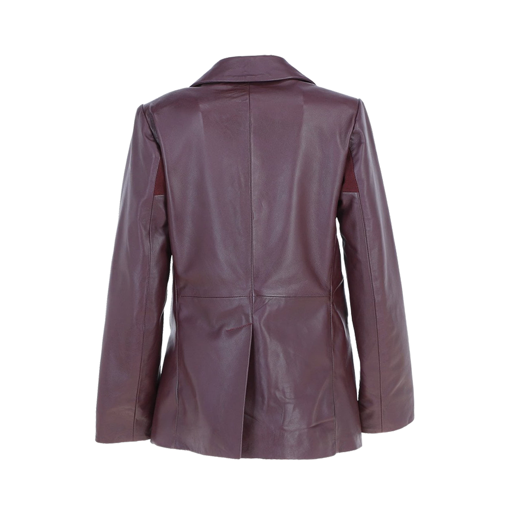 Premium Plum Smooth Leather Single Button Blazer