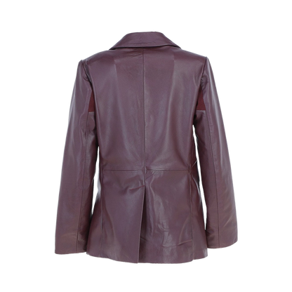 Premium Plum Smooth Leather Single Button Blazer