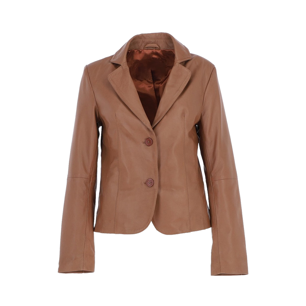 Espresso Smooth Leather Two Button Notched Lapel Executive Blazer
