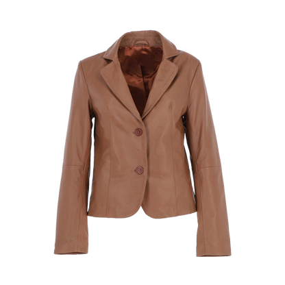 Espresso Smooth Leather Two Button Notched Lapel Executive Blazer