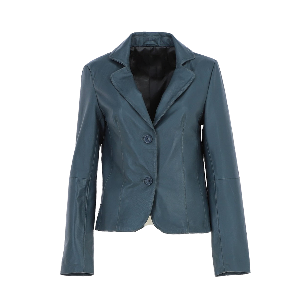 Premium Marine Tailored Leather Notched Lapel Blazer
