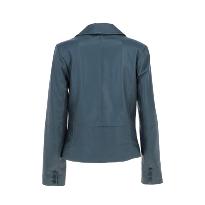 Premium Marine Tailored Leather Notched Lapel Blazer