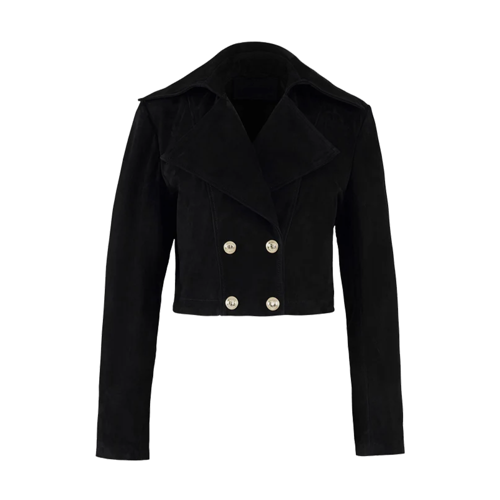 Jet Black Matte Suede Tailored Double Breasted Blazer