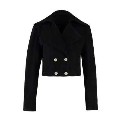 Jet Black Matte Suede Tailored Double Breasted Blazer