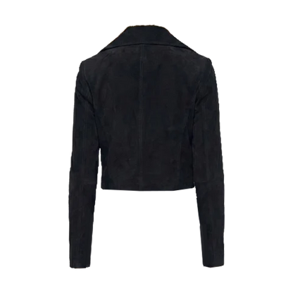 Jet Black Matte Suede Tailored Double Breasted Blazer