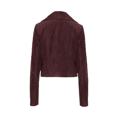 Deep Wine Matte Suede Tailored Double Breasted Blazer