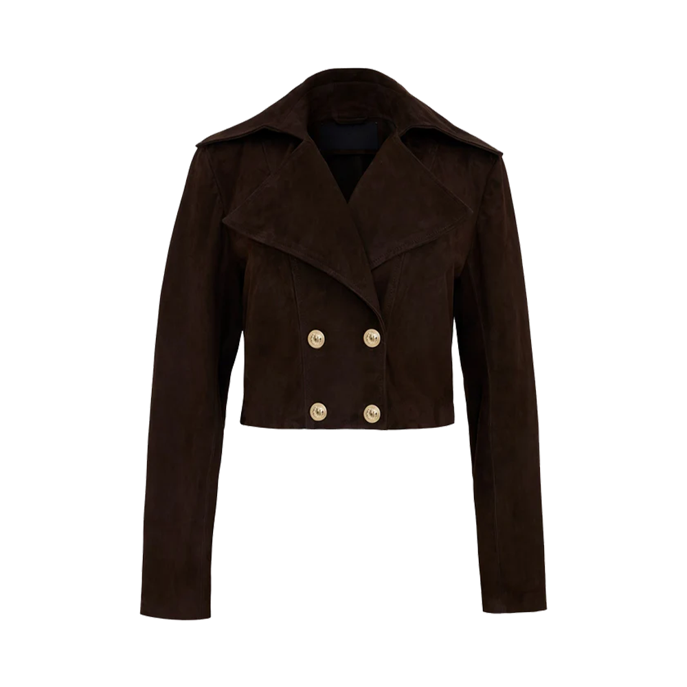 Espresso Matte Suede Tailored Double Breasted Blazer