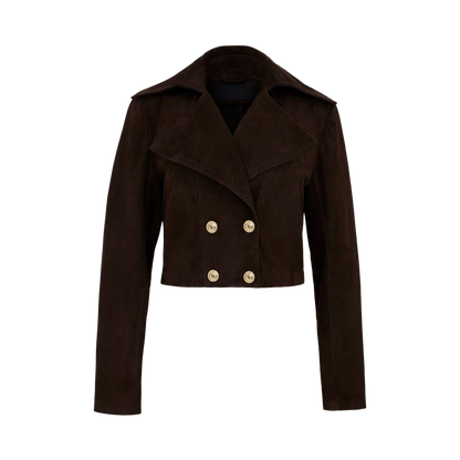 Espresso Matte Suede Tailored Double Breasted Blazer