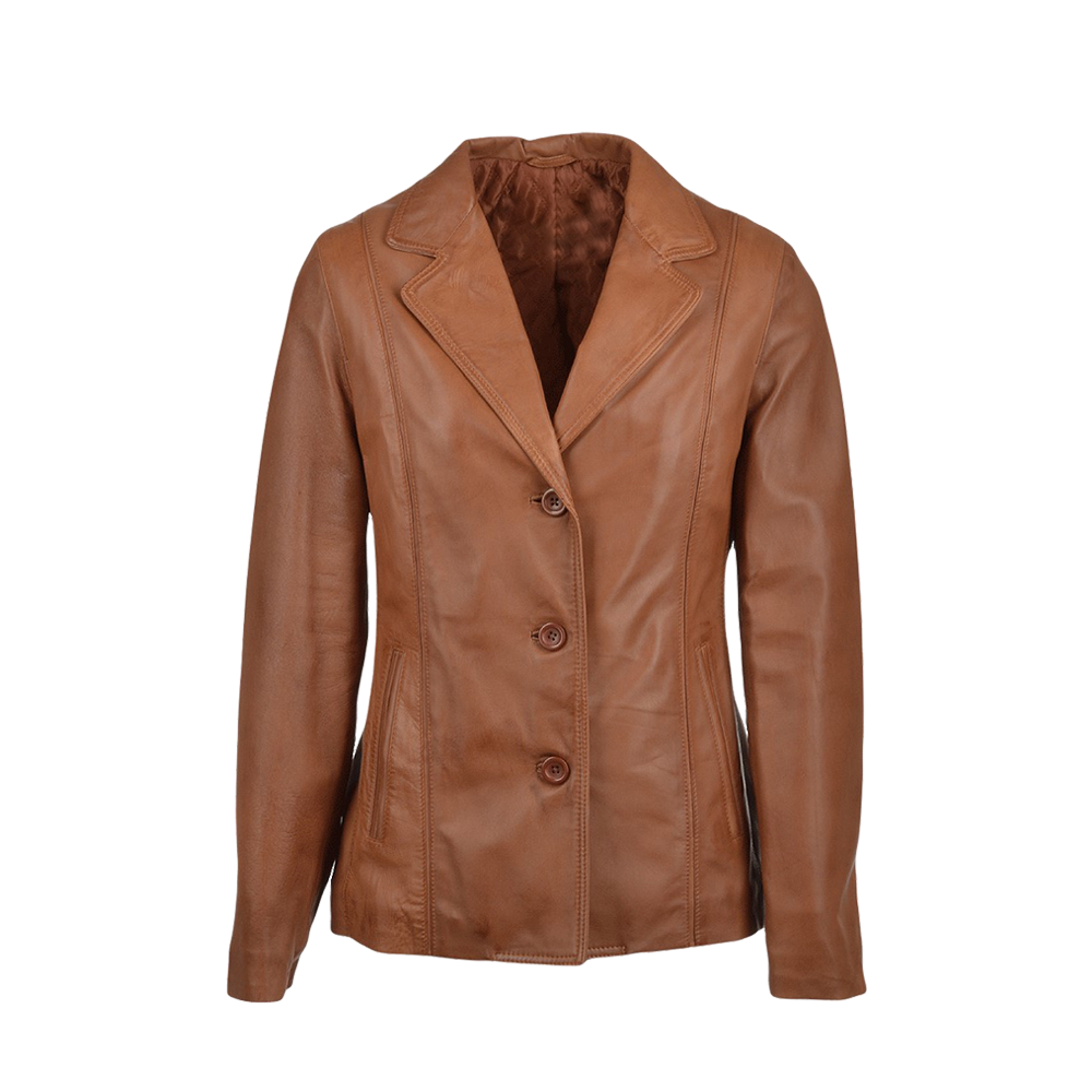 Classic Tailored Cognac Three Button Leather Blazer
