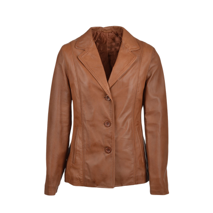 Classic Tailored Cognac Three Button Leather Blazer