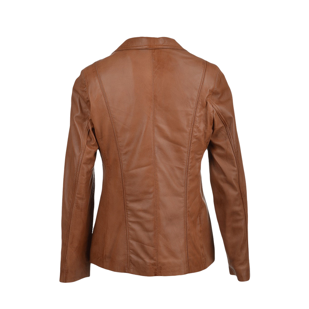 Classic Tailored Cognac Three Button Leather Blazer